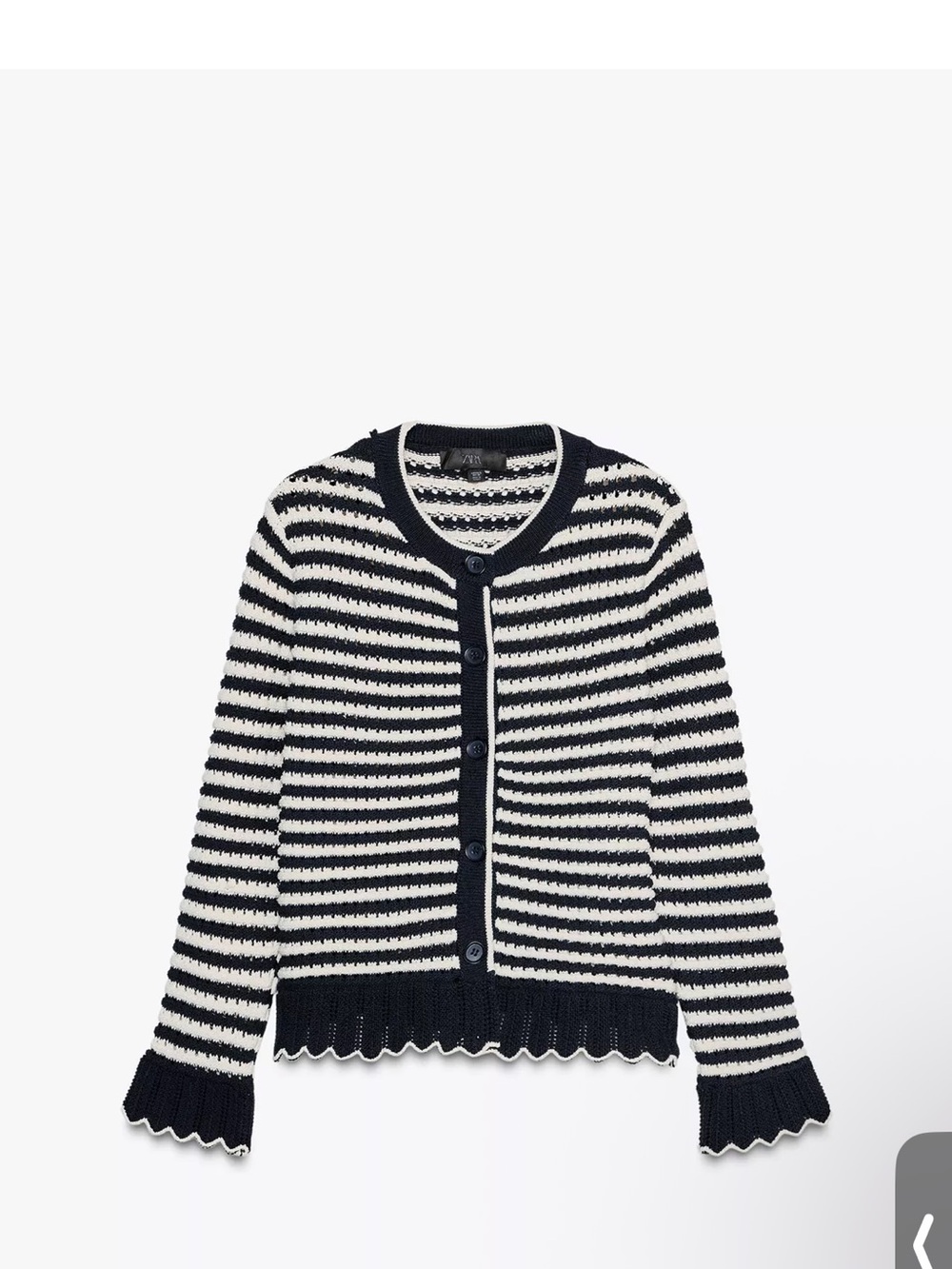 Zara Navy and White Striped Crochet Button Cardigan